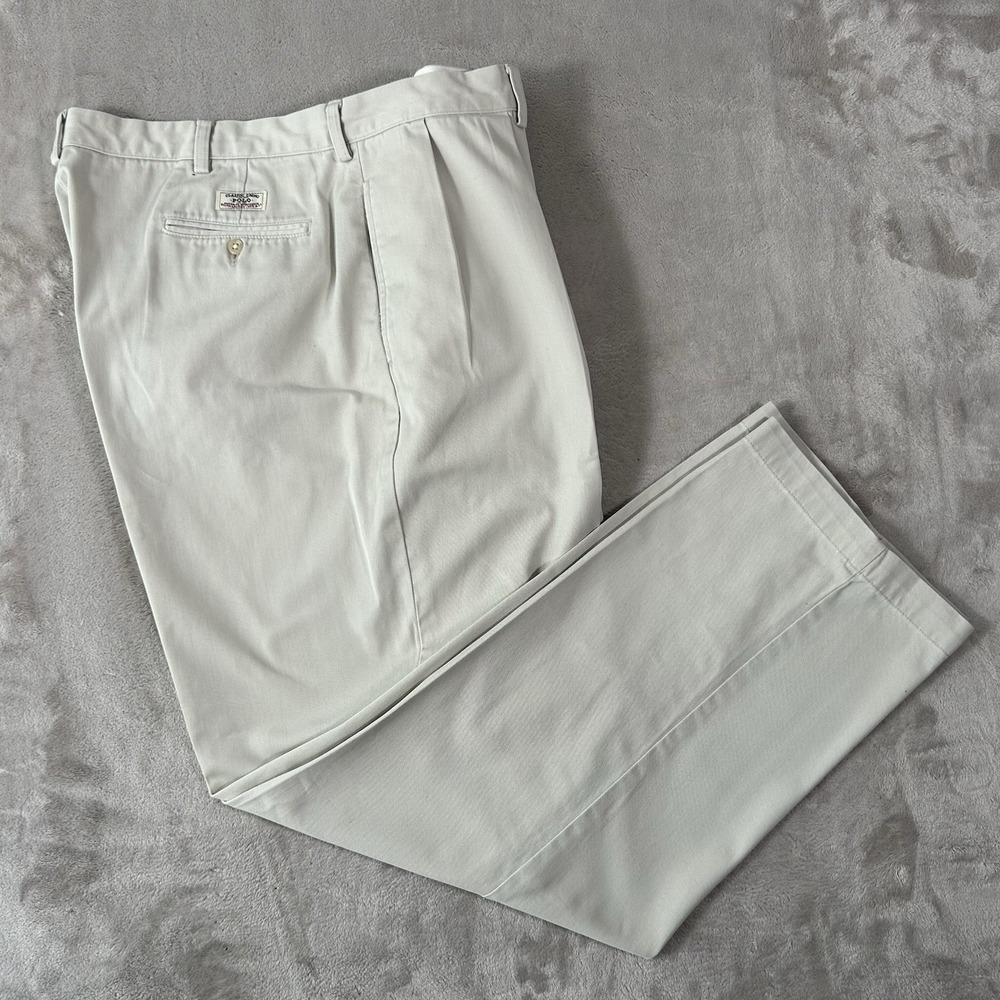 VTG 90s Polo Ralph Lauren Andrew Pants Mens 40x32 Beige Chino Pleated USA Fabric
